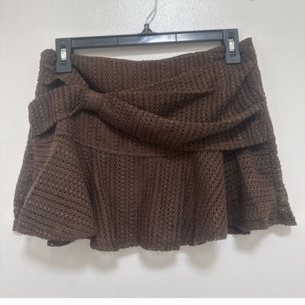 Dazy Brown Front Tie Ruffle Mini Skirt